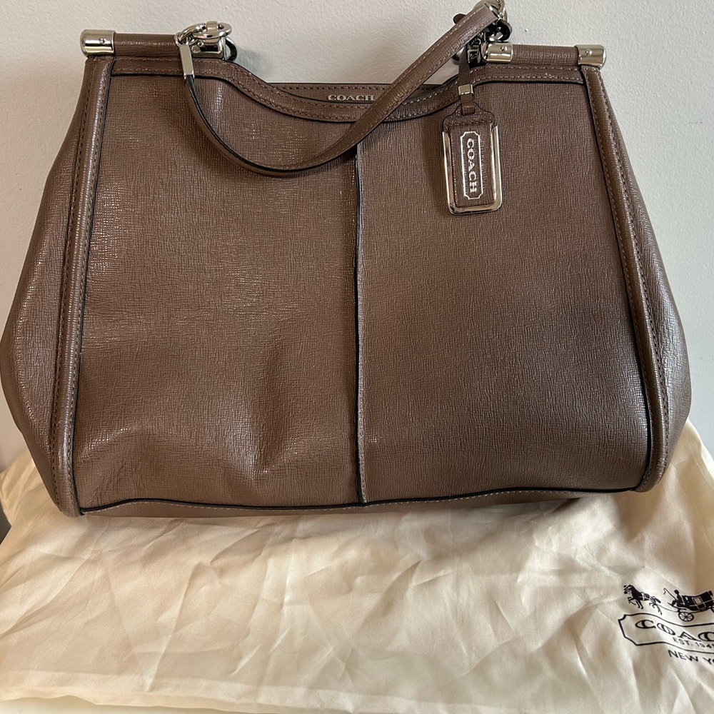 Coach Large Dark Tan Leather Satchel